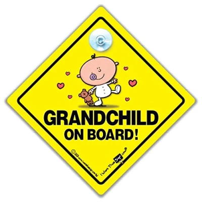 Image of Grandchild On Board Car Sign, Board, Baby New Bear, Unisex Bear Bumper Sticker, Grandchildren Sign