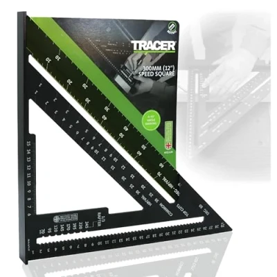 Image of TRACER Speed Square 300mm (12 Inch). Rafters with Metric and Hip &amp; Valley Scales. Roofing Carpentry Marking Tool