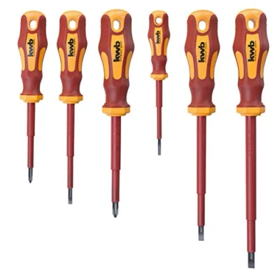 Image of KWB VDE Screwdriver Set 6 Piece, Fully Insulated Blades, Extra Hardened, Including 2 Component Handle and Hanging Hole, CV Steel