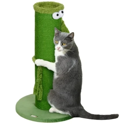 Image of PawHut Cat Scratching Post for Indoor Cats, 63cm Tall Scratcher with Sisal Rope Cover, Large Base, Green