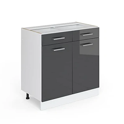 Image of Vicco Kitchen base cabinet Raul, Anthracite high gloss/White, 80 cm without worktop