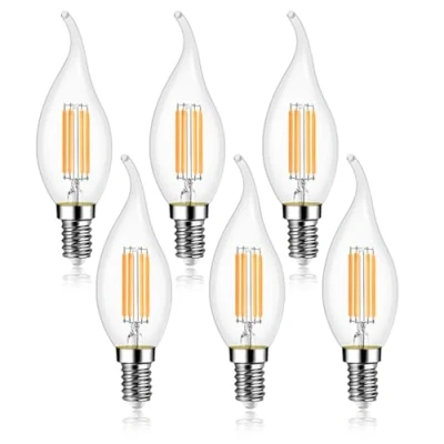 Image of EXTRASTAR E14 Led Filament Flame Candle Bulbs 4W, 470LM 40W Equivalent, C35 SES Small Edison Screw Light Bulbs, Warm White 2700K, Non dimmable, Pack of 6