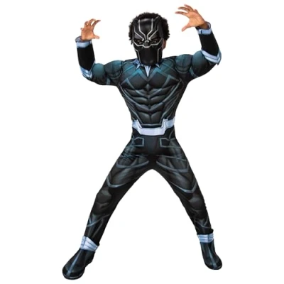 Image of Rubie&#039;s 301734S Black Panther Deluxe Kids Fancy Dress, Boys, Multicolour, 7 8 Years