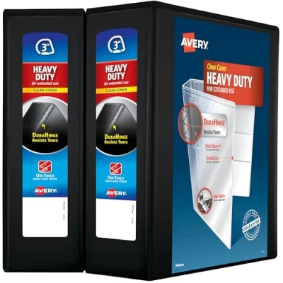 Image of Avery Heavy Duty View 3 Ring Binder, 3&quot; One Touch Slant Rings, Holds 8.5&quot; x 11&quot; Paper, 2 Black Binders (79873)