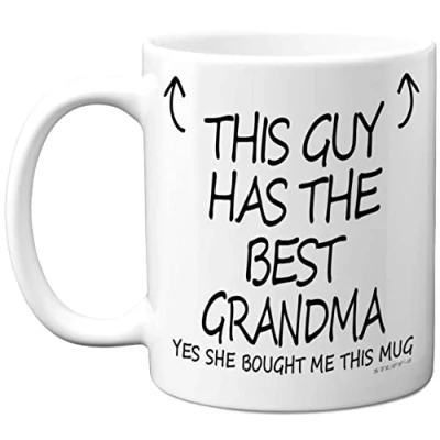 Image of Stuff4 This Guy Has The Best Grandma Mug Gifts, 11oz Ceramic Dishwasher Safe Coffee Mugs Grandson Gifts for Birthday, Christmas Day Presents, Secret Santa, Premium Cup Made in UK