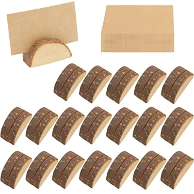 Image of Belle Vous 50 pack Semi Circle Place Card Holders (20stands+30blank cards) Rustic Wooden Stands with Cards for Table Number, Name Card, Birthdays/Wedding Sign, Party Deco and Memo
