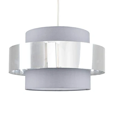 Image of MiniSun Modern Cylinder Ceiling Pendant Light Shade in a Grey &amp; Chrome Effect Finish