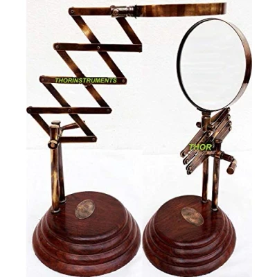 Image of Vintage Style Desk Top Channer Magnifier Nautical Brass Magnifying Glass on Wooden Stand