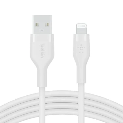 Image of Belkin BoostCharge Flex Silicone USB Type A to Lightning Cable (1M/3.3FT), MFi Certified Charging for iPhone 14/14 Plus, 13, 12, Pro, Max, Mini, SE, iPad and More White
