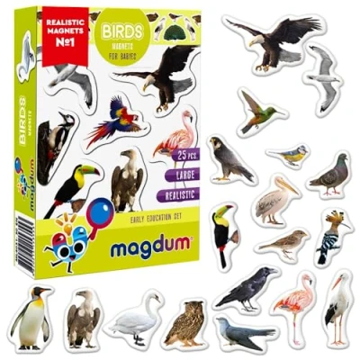Image of Fridge Magnets For Toddlers Magdum 25 BIRDS Animal Kids Magnetic Shapes Magnet Toy