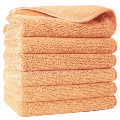 Image of POLYTE Premium Lint Free Microfibre Washcloth Face Towel, 33 x cm, Set of 6 (Orange)