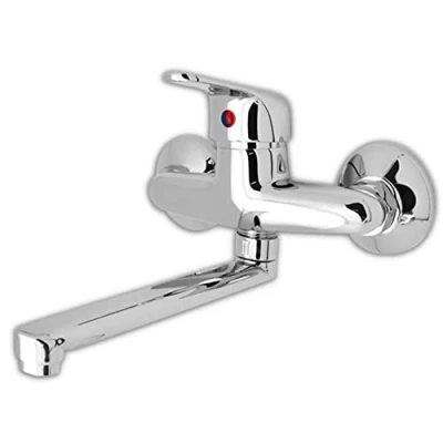 Image of EM Wall Mixer Tap Single Lever Hot Water Cold Polished Chrome