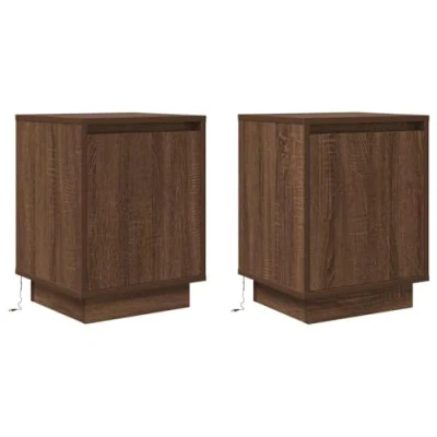 Image of vidaXL bedside cabinets 2 pcs brown oak LED lights storage engineered wood bedroom furniture