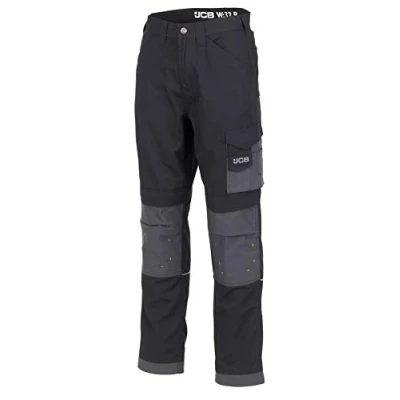 Image of JCB Mens Work Trousers Workwear Cargo Trouser Men Trade Plus Rip Stop Regular Leg Black/Grey Size 32