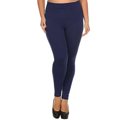 Image of Want Clothing Ladies Plus Size Stretch FIT HIGH Waist Warm Winter Fleece Lined Leggings Black Charcoal Mocha Khaki Navy Wine Rust 2XL 5XL (Navy 4XL 5XL)