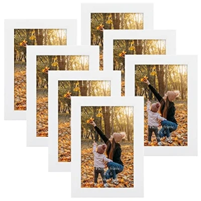 Image of EXYGLO 6x4 Photo Frames Set of 7, White Picture Frame for Wall and Tabletop Diaplay Ideal Living Room, Bedroom, Hallway or Office