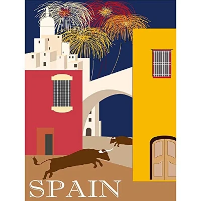 Image of Wee Blue Coo Travel Tourism Spain Pamplona Bull Run Fireworks Buildings Arch Art Print Poster Wall Decor 12X16 Inch