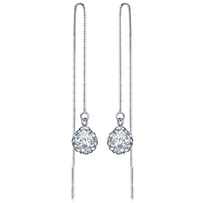 Image of Infinite U 925 Sterling Silver 9mm Crystal Shamballa Ball Threader Long Drops Dangles Pull Through Chain Earrings for Women/Girls,