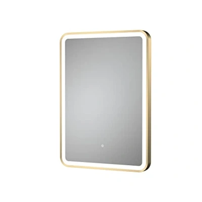 Image of nuie LQ702 Mirrors Modern Bathroom Wall Hung Framed Touch Sensor LED Mirror with Demister, 700mm x 500mm, Brushed Brass