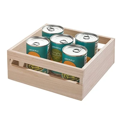 Image of iDesign EcoWood Kitchen Storage Box, Container Made from Eco Friendly Paulownia Wood, Wooden Box for Kitchens, Bathrooms and More, Beige,25.4x25.4x10.6cm