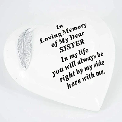 Image of Special Sister Graveside Memorial Feather Heart Grave Plaque Ornament Decoration