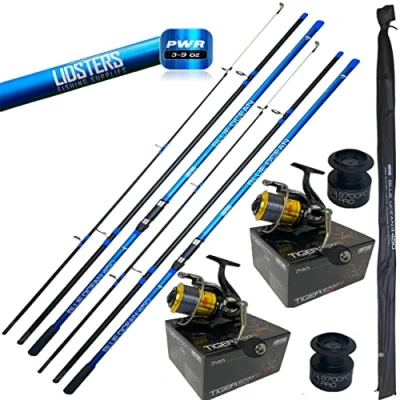 Image of 2 LFS Blue Ocean Sea Fishing Rod 15ft 4.5m 3pc + Large Tiger 8700 Reel 30lb