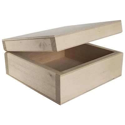 Image of Square Wooden Box to Decorate 13 x 6 cm Trinket Keepsake Git Case Unpainted &amp; Untreated Plain Lindenwood