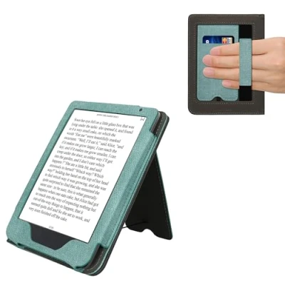 Image of kwmobile Cover Compatible with Kobo Clara BW/Colour Faux Leather/Suede Case Stand Mint/Dark Grey