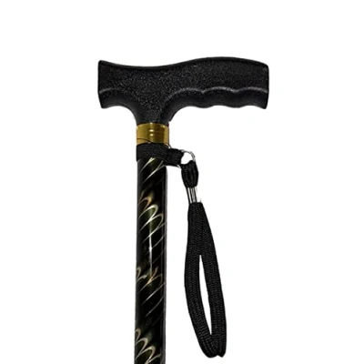 Image of Deluxe Black/Brown with Gold Etched Engraved Flecked Stripes Pattern Ladies Adjustable Walking Stick Cane 23&quot; 38.5&quot;