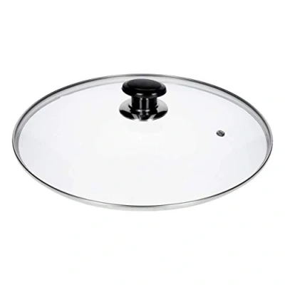 Image of Europart 10036698 Universal 300 mm Diameter 30 cm Glass Lid Pan Cooking Pot Cover with Handle and Stainless Steel Rim for