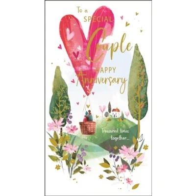 Image of Anniversary Card Special Couple Romantic Hot Air Balloon Design Finishes and Illustrated Insert Leaf Made in the UK