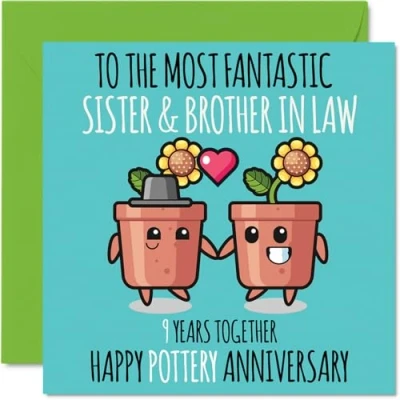 Image of Cute Pottery Anniversary Card for Sister &amp; Brother In Law 9 Years Together Happy 9th Wedding Cards Sister, 145mm x Greeting Ninth Anniversaries