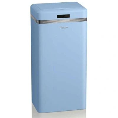 Image of Swan Retro Automatic Kitchen Waste Bin Motion Sensor 45L Metal Smart Recycling Large Capacity Vintage Pastel Blue