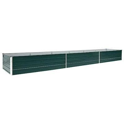 Image of vidaXL Galvanised Steel Garden Raised Bed 480x45cm Green Rectangular Outdoor Plant Pot for Vegetables, Herbs, Flowers