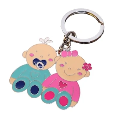Image of Fat catz copy Colourful Babies Baby Twins Gender Reveal Boy &amp; Girl Enamel Keyring Key Chain