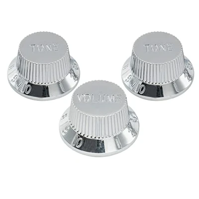 Image of Musiclily Pro Metric Size 18 Splines Guitar 1 Volume 2 Tone Strat Knobs Set for Stratocaster Squier ST Style, Chrome