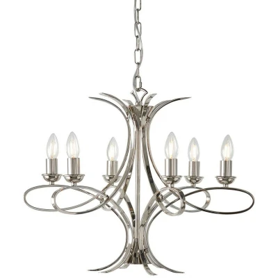 Image of Penn 6 Light Multi Arm Ceiling Pendant Chandelier Polished Nickel, E14