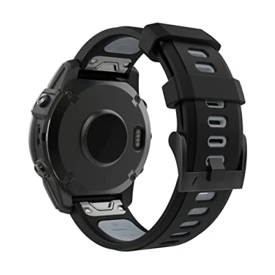Image of MoKo Watch Strap Compatible with Garmin Fenix 7/7 Pro/6/6 Pro/5/5 Plus/Forerunner 965/955/945/Instinct Solar/Instinct 2, Quick Fit 22mm Soft Silicone Replacement Band Sport Wristband, Black/Gray
