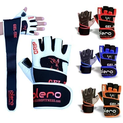 Image of Islero Fitness Leather Weightlifting Gloves Neoprene GEL Gym Straps Wrist Support Wraps Cycling (Medium, Brown)