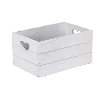 Image of Red Hamper Large Vintage Effect Heart Cut Handle Wooden Storage Crate