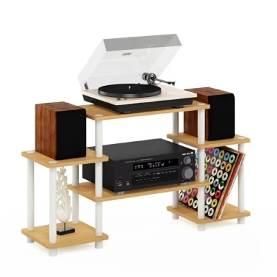 Image of Furinno Turn N Tube No Tools Entertainment Center, TV Unit, Stands, Beech/White, 105.4 (W) x 58 (H) 29.5 (D) cm
