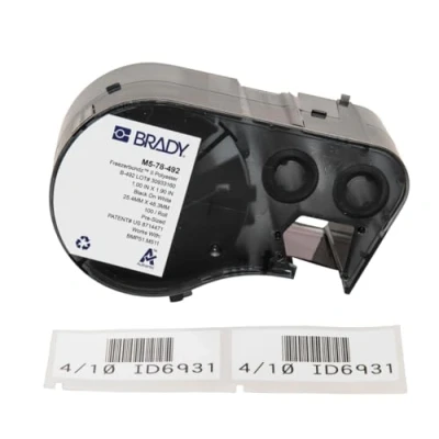 Image of Brady FreezerBondz™ Polyester Pre Sized Labels for Label Printer BMP51/BMP53/M511 100 Self Adhesive Black on White (25,40 mm (W) x 48,26 (H)) M5 78 492