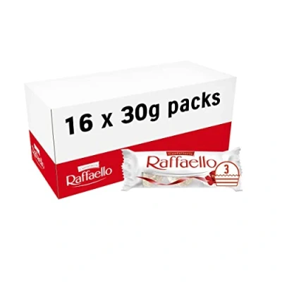 Image of Ferrero Raffaello Pralines, Bulk Coconut and Almond Chocolate Gift Box, Party Food, Hampers, Speciality with Filling a Whole Almond, Pack of 16 x 3 (48pcs)