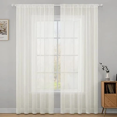 Image of MIULEE 2 Panels Solid Color Sheer Window Curtains Christmas Decoration Smooth Elegant Voile Panels/Drapes/Treatment for Bedroom Living Room Ivory 55&quot; Wx69 L, Rod Pocket