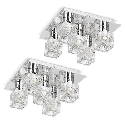 Image of Pair of Modern Chrome Ice Cube 5 Way Flush Ceiling Spotlights Complete with 10 x 3w Energy Saving G9 LED Light Bulbs