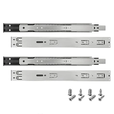 Image of HELPMATE Drawer Runners Push to Open Full Extension 400 mm 2 Pairs Set of 4 Ball Rail System Guide Galvanised Steel Silver Includes Mounting Material