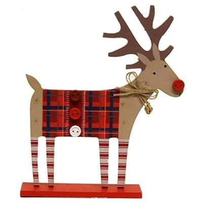 Image of Wooden reindeer with bell standing christmas decoration by gisela graham