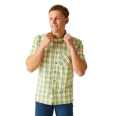 Image of Regatta Mens Mindano VIII Short Sleeve Shirt, Piquant Green/Moroccan Blue/Citron Lime Check, M UK