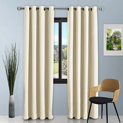 Image of GC GAVENO CAVAILIA Blackout 66 x 54 Inches Drop Curtians Cream Pair, Insulated Thermal Eyelet Ring Top Room Darkening Window Panels