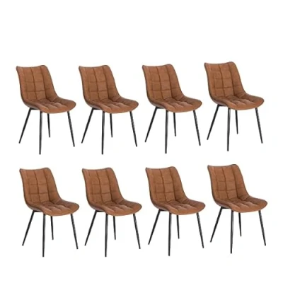 Image of WOLTU Dining Chairs Set of 8 Kitchen Counter Lounge Leisure Living Room Corner Light Brown Faux Leather Reception with Backrest and Padded Seat